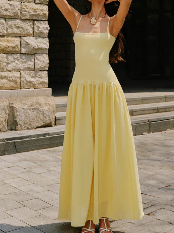 Strapless Waist-Cinched A-Line Dress Women French Style Spicy Girl Summer Backless Long Dress