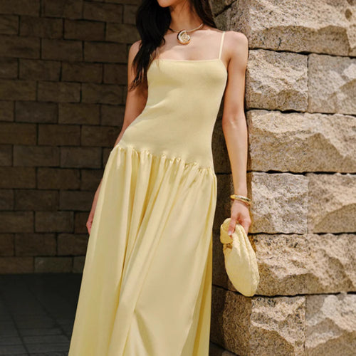 Strapless Waist-Cinched A-Line Dress Women  French Style Spicy Girl Summer Backless Long Dress