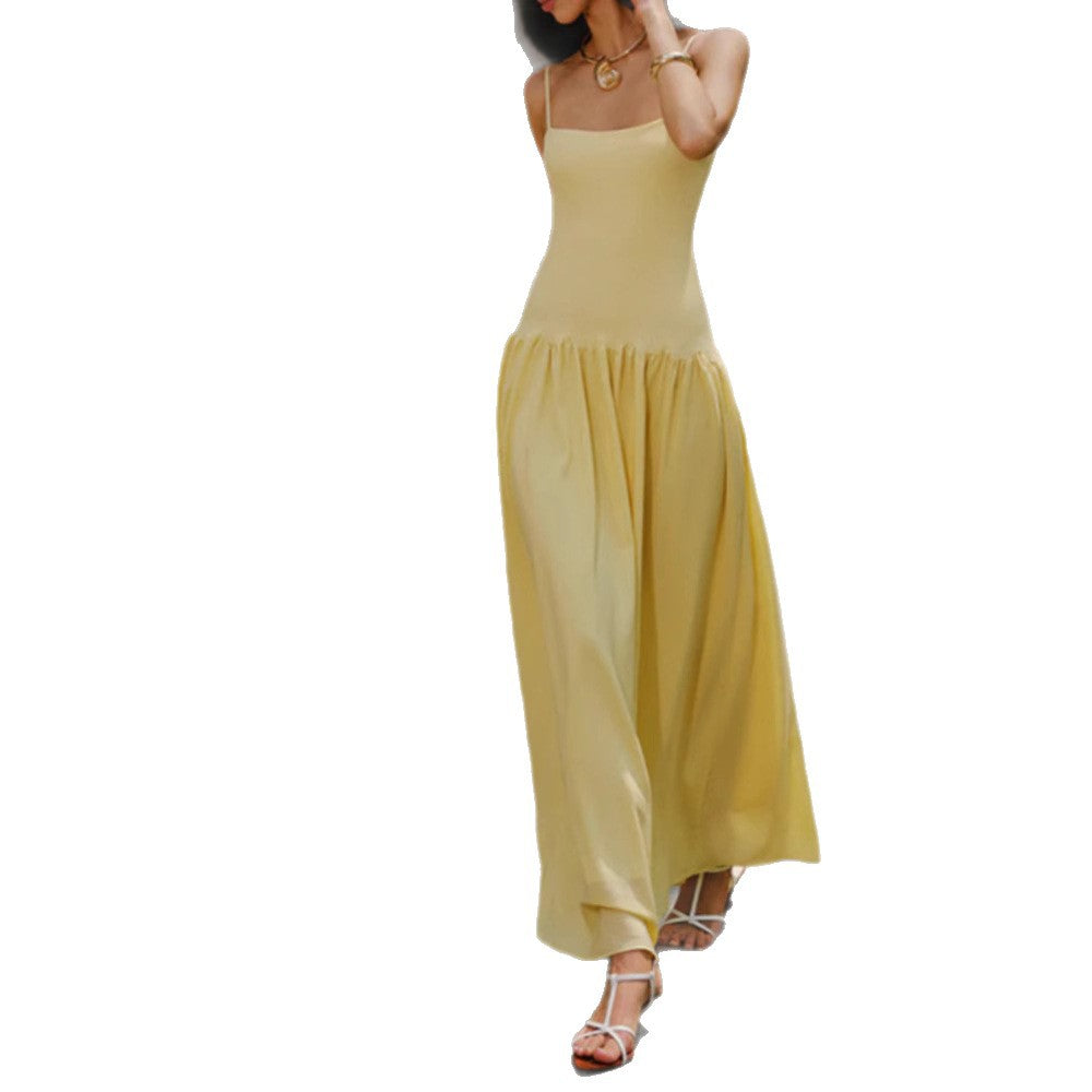 Strapless Waist-Cinched A-Line Dress Women  French Style Spicy Girl Summer Backless Long Dress