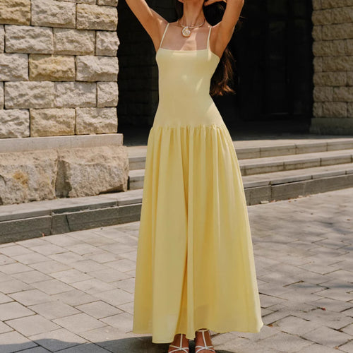 Strapless Waist-Cinched A-Line Dress Women  French Style Spicy Girl Summer Backless Long Dress